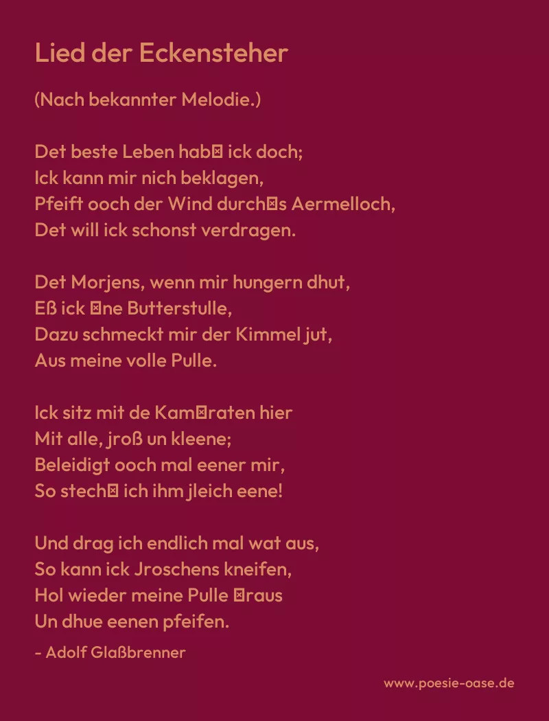 Gedicht: Lied der Eckensteher von Adolf Glaßbrenner