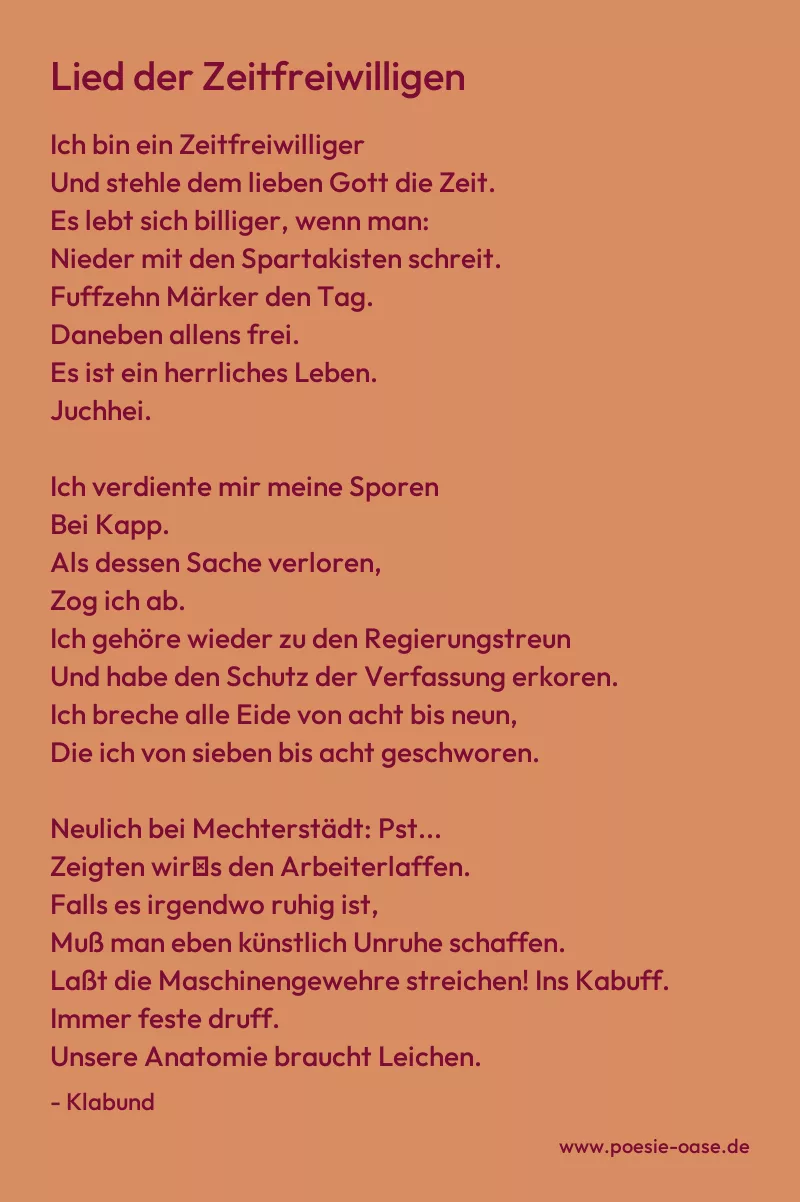 Gedicht: Lied der Zeitfreiwilligen von Klabund
