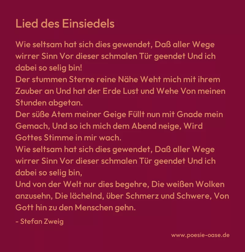 Gedicht: Lied des Einsiedels von Stefan Zweig