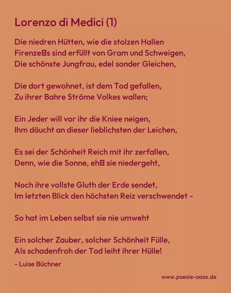 Gedicht: Lorenzo di Medici (1) von Luise Büchner