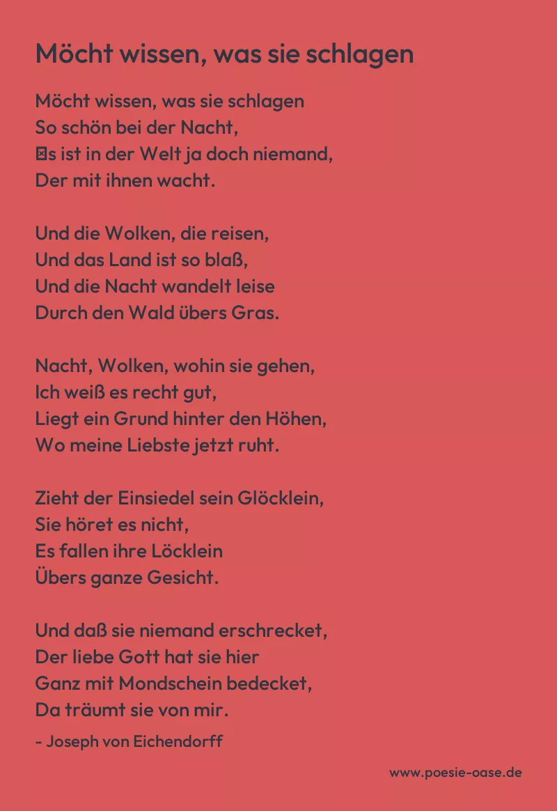 Gedicht: Möcht wissen, was sie schlagen von Joseph von Eichendorff