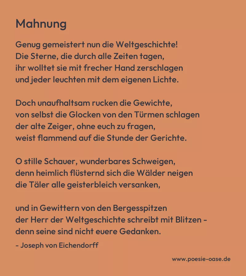 Gedicht: Mahnung von Joseph von Eichendorff