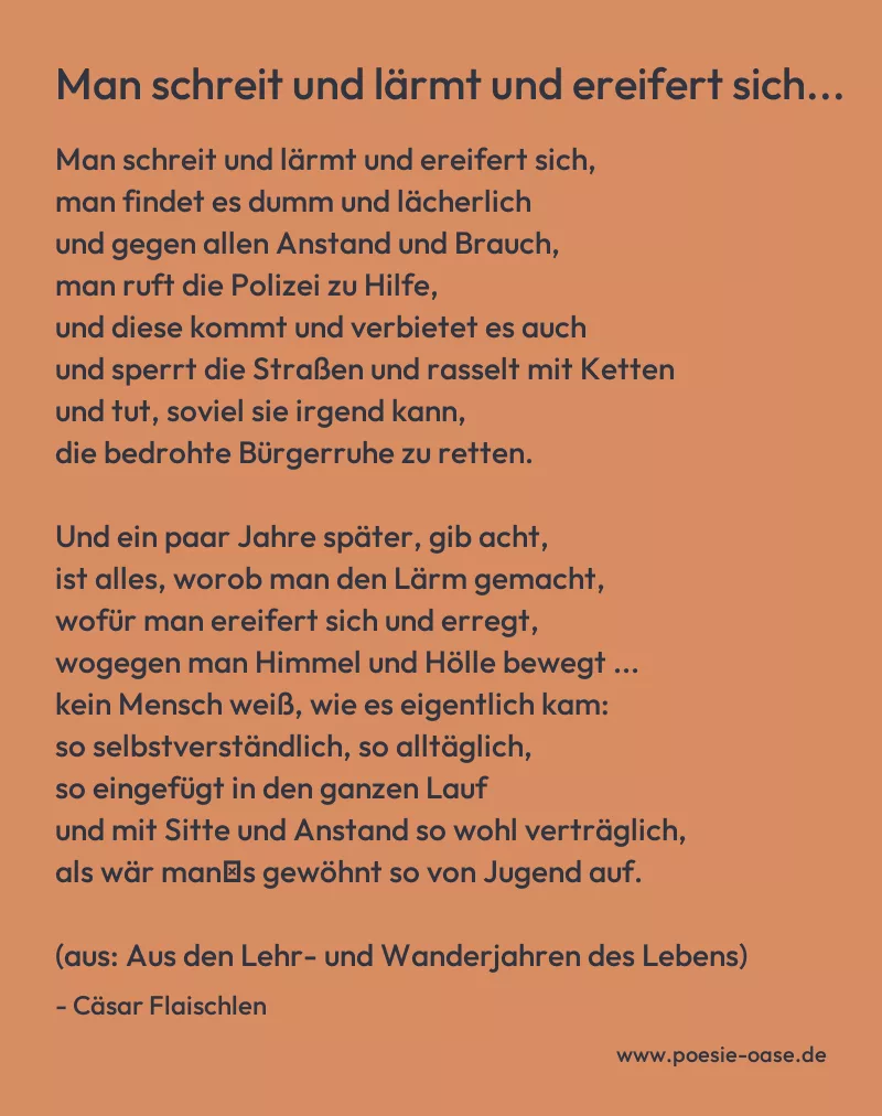 Gedicht: Man schreit und lärmt und ereifert sich... von Cäsar Flaischlen