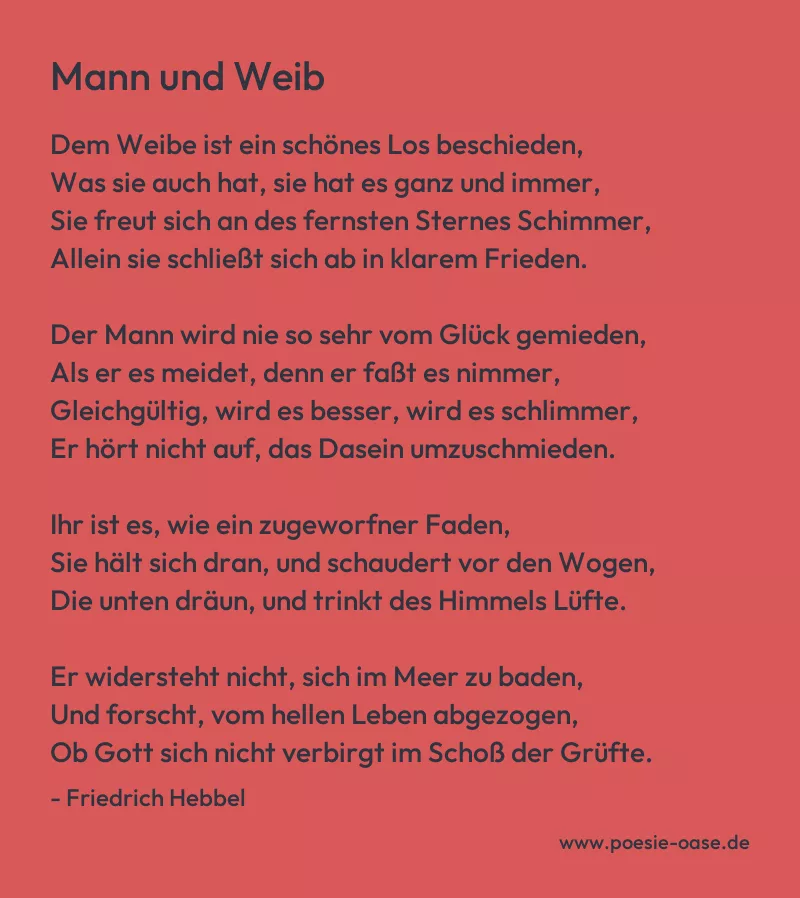 Gedicht: Mann und Weib von Friedrich Hebbel