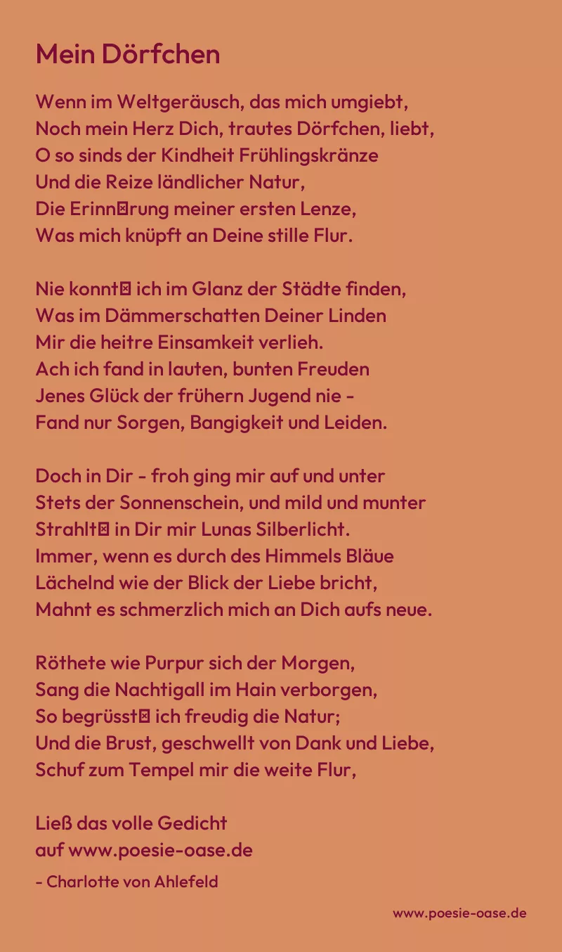 Gedicht: Mein Dörfchen von Charlotte von Ahlefeld
