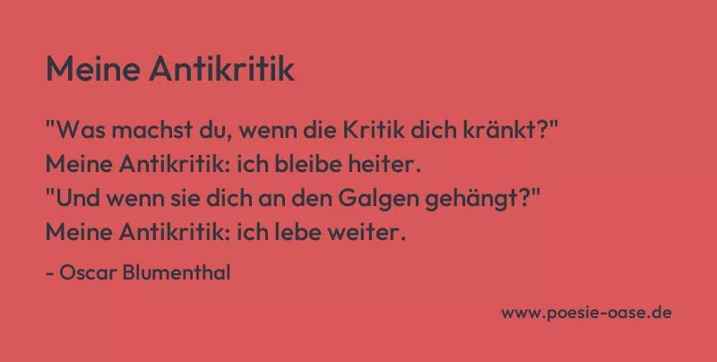 Gedicht: Meine Antikritik von Oscar Blumenthal