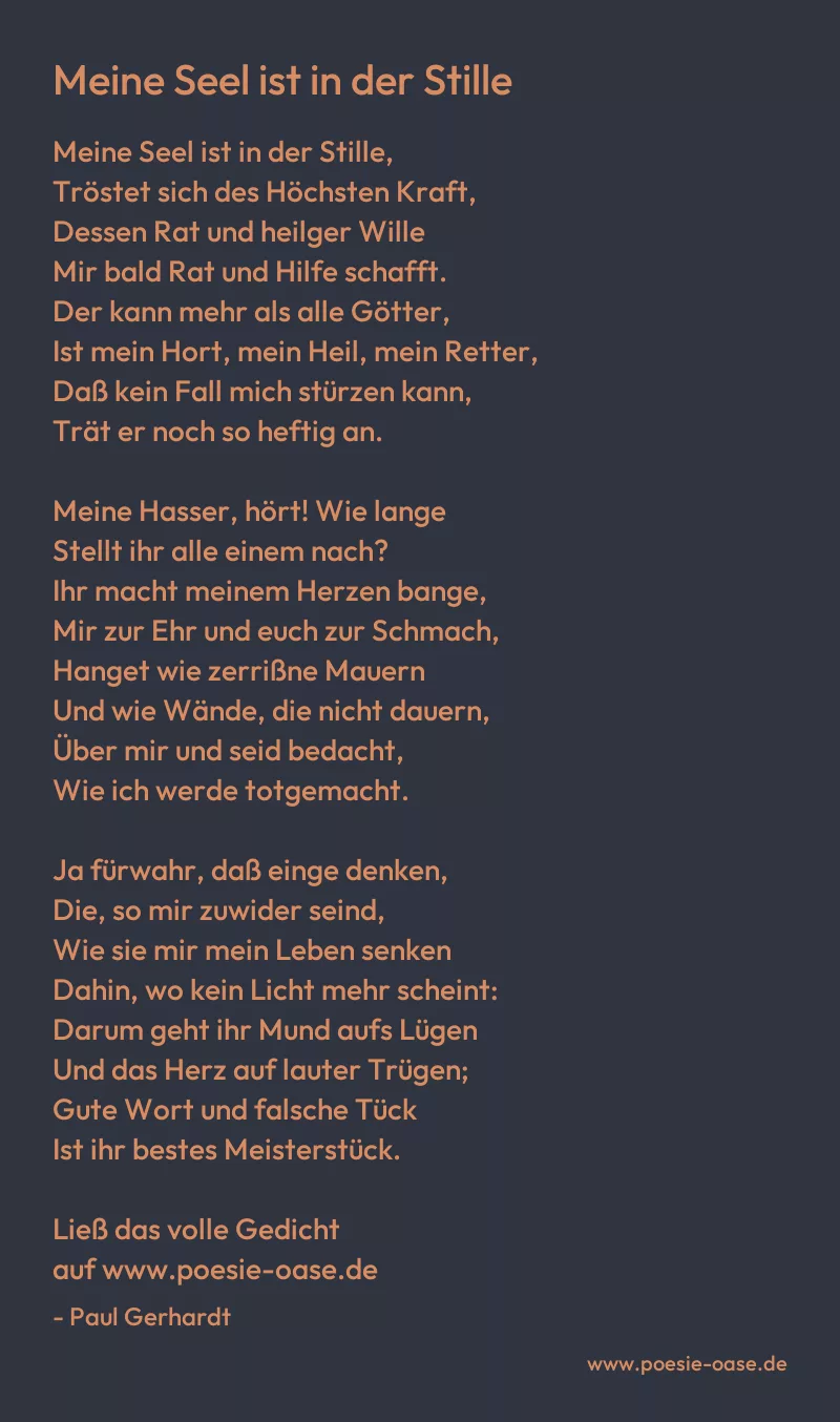 Gedicht: Meine Seel ist in der Stille von Paul Gerhardt