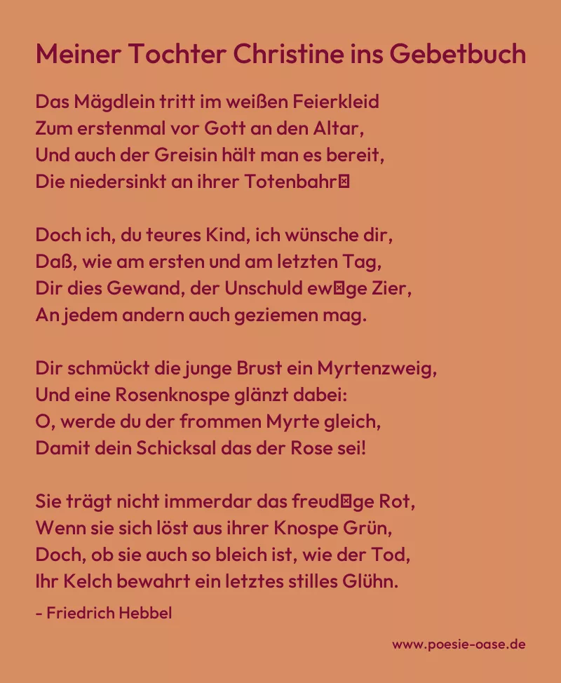 Gedicht: Meiner Tochter Christine ins Gebetbuch von Friedrich Hebbel