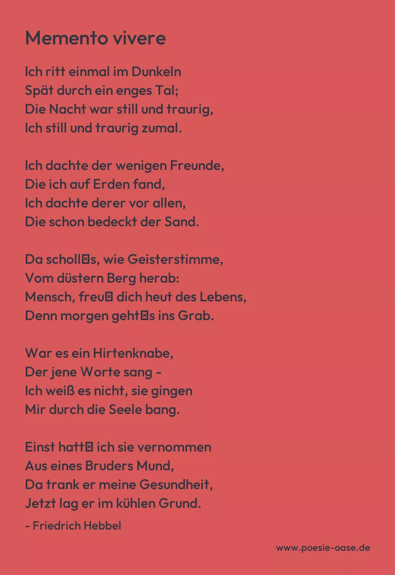 Gedicht: Memento vivere von Friedrich Hebbel