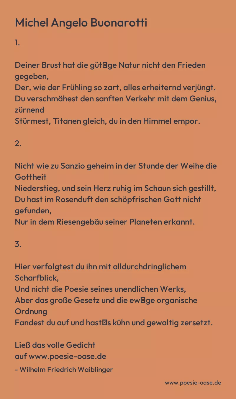 Gedicht: Michel Angelo Buonarotti von Wilhelm Friedrich Waiblinger