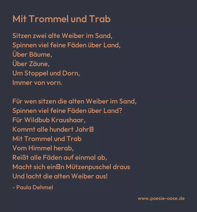 Gedicht: Mit Trommel und Trab von Paula Dehmel