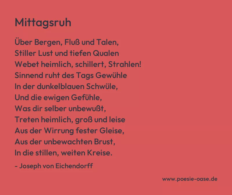 Gedicht: Mittagsruh von Joseph von Eichendorff