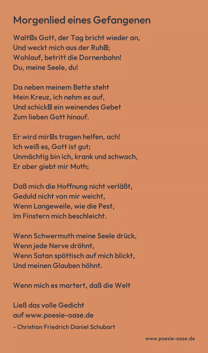 Gedicht: Morgenlied eines Gefangenen von Christian Friedrich Daniel Schubart