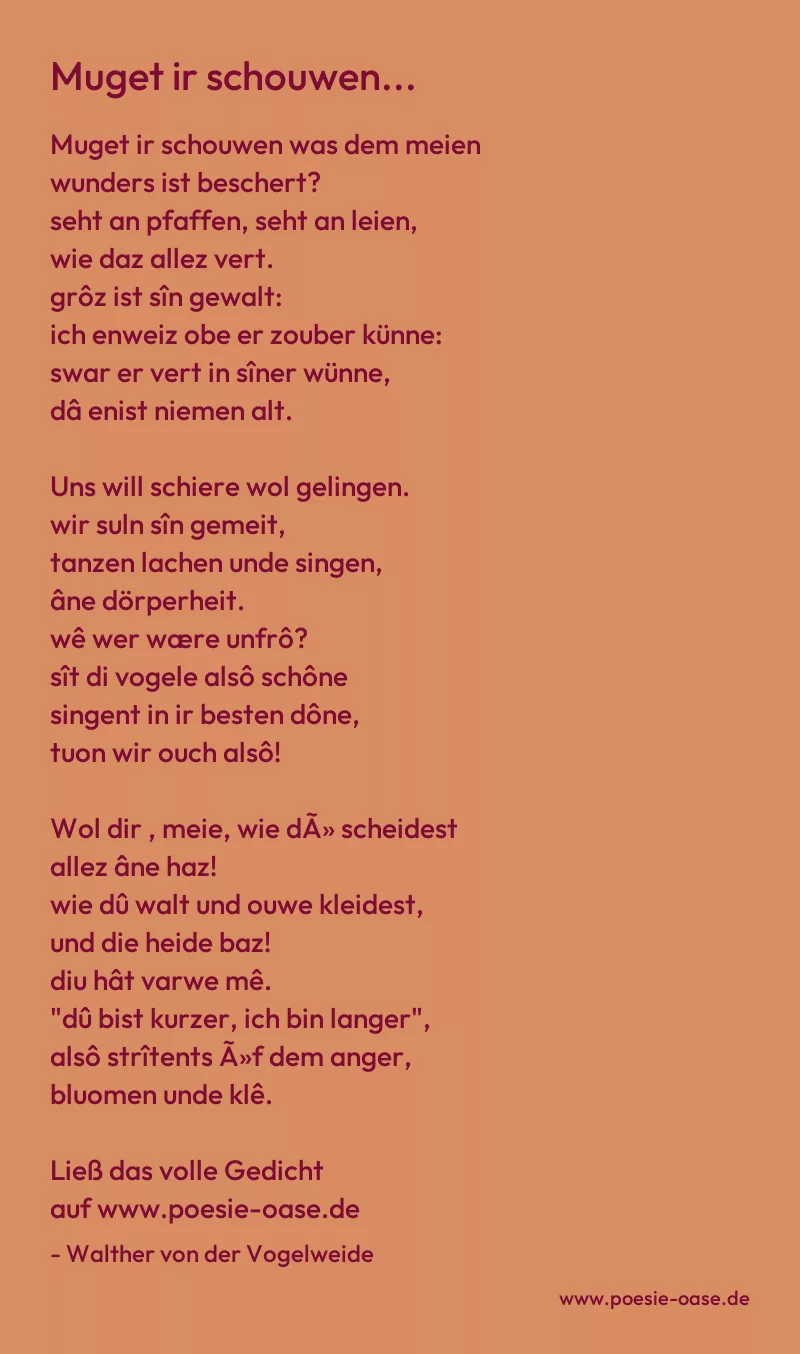 Gedicht: Muget ir schouwen... von Walther von der Vogelweide