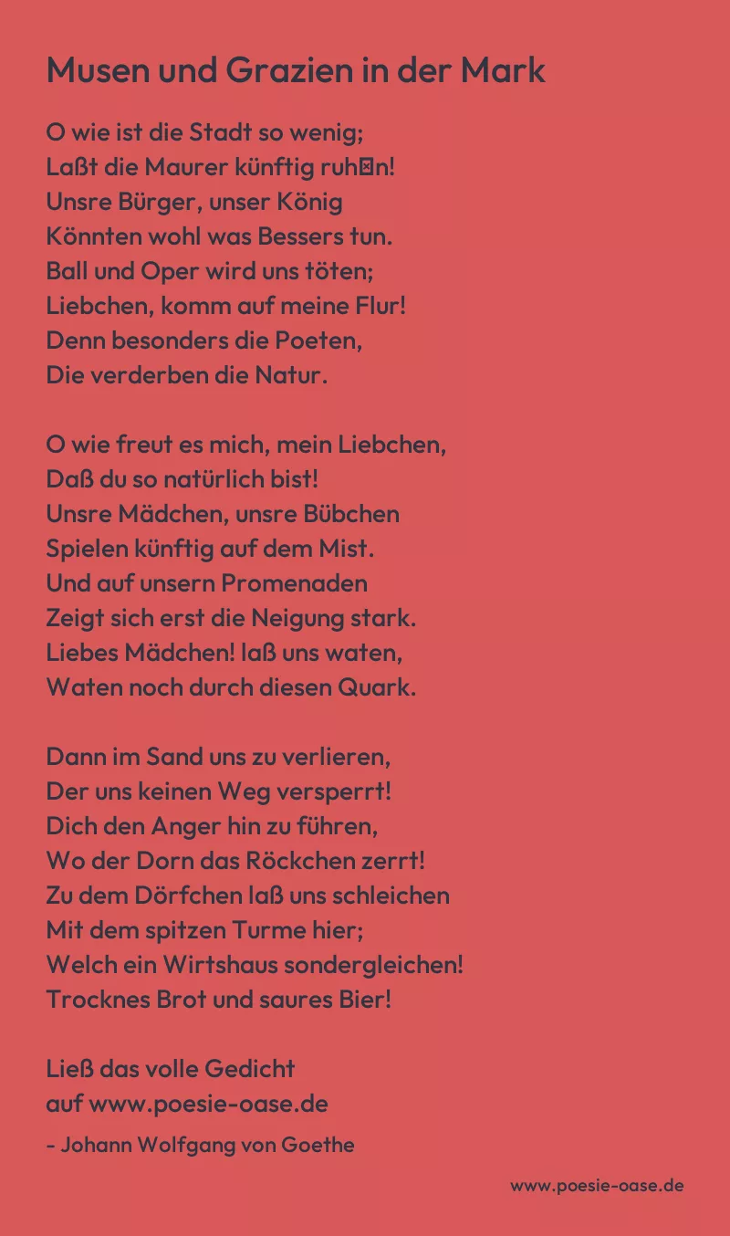 Gedicht: Musen und Grazien in der Mark von Johann Wolfgang von Goethe
