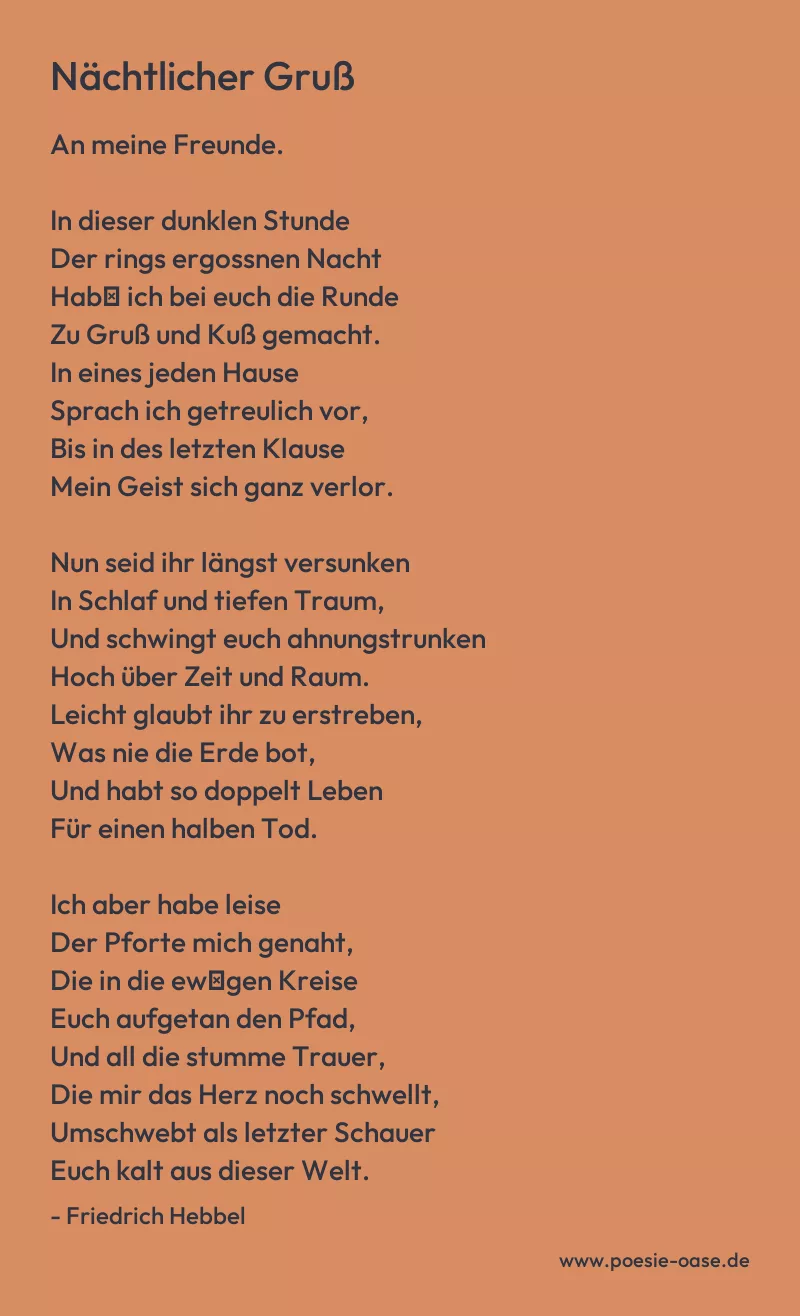 Gedicht: Nächtlicher Gruß von Friedrich Hebbel