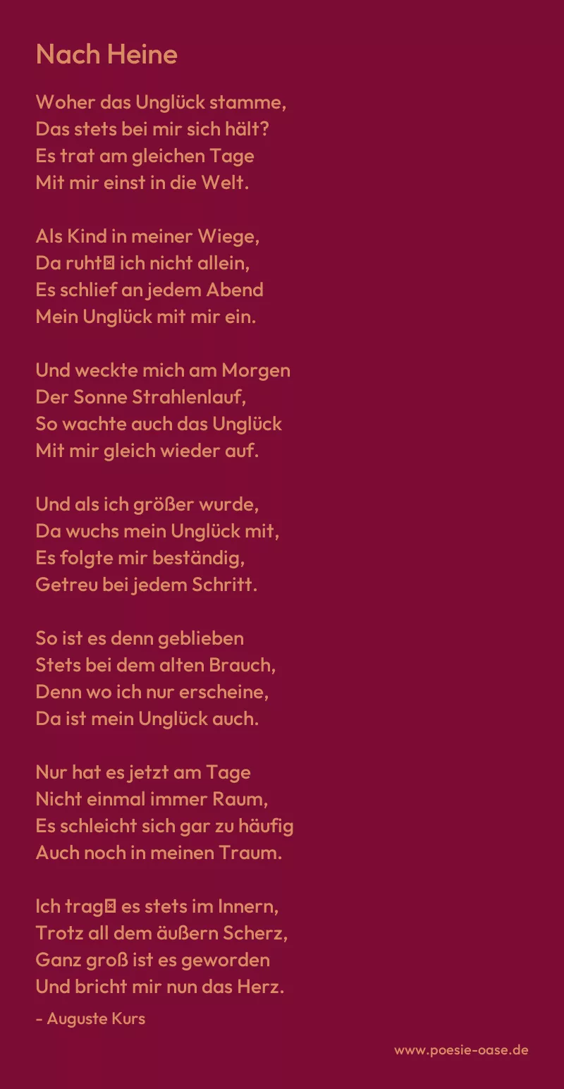 Gedicht: Nach Heine von Auguste Kurs