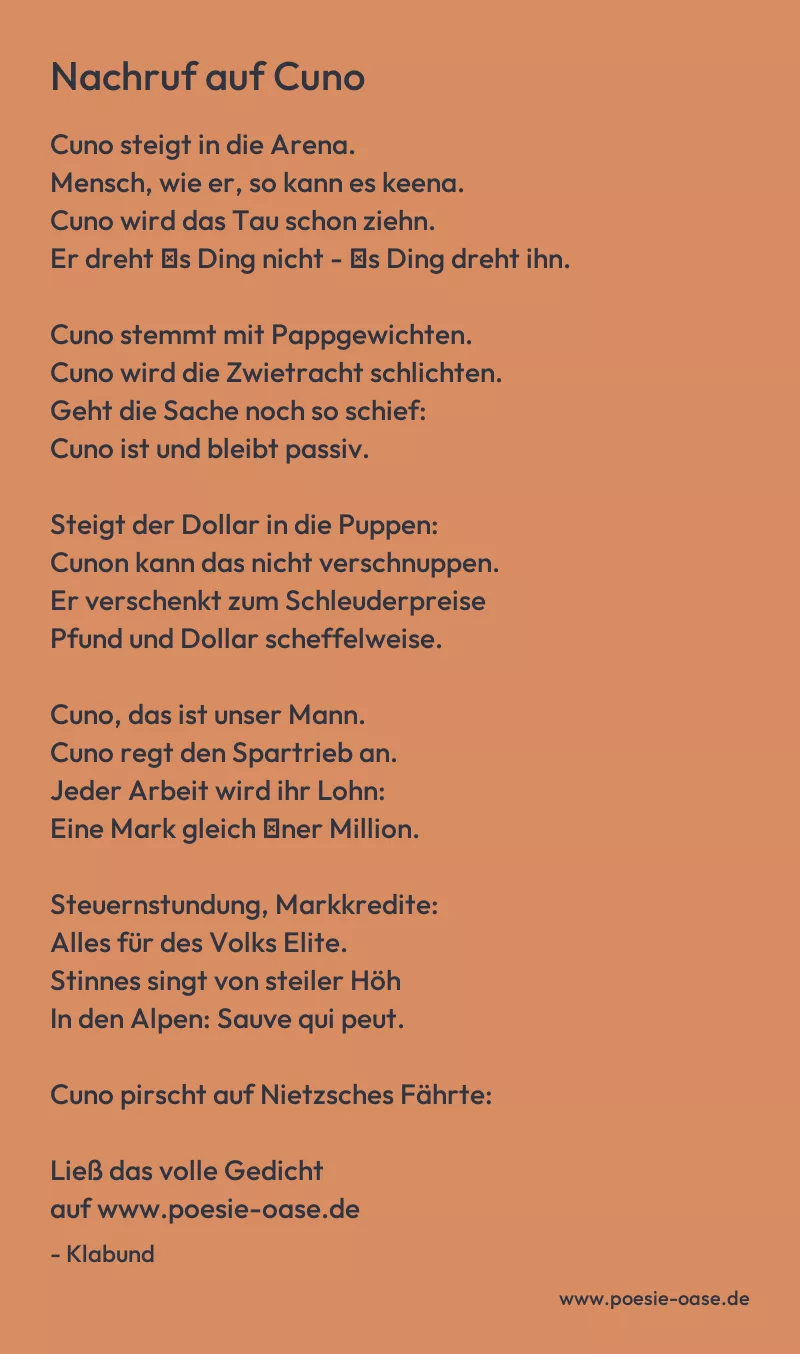Gedicht: Nachruf auf Cuno von Klabund