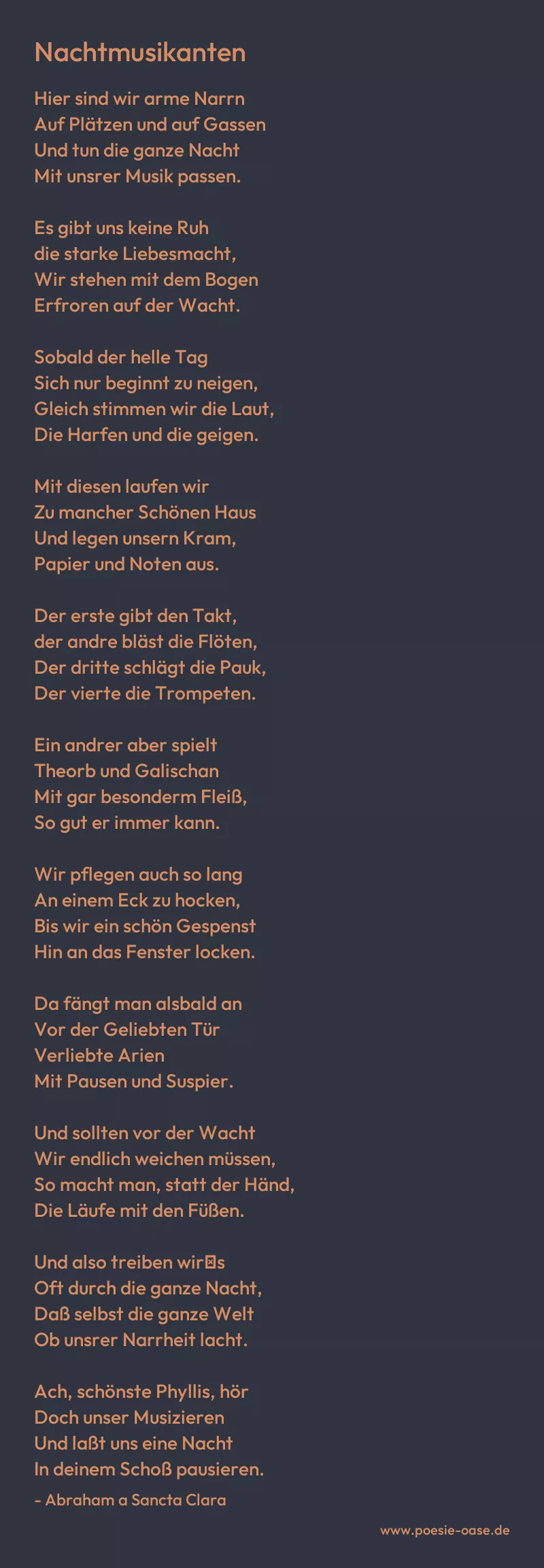 Gedicht: Nachtmusikanten von Abraham a Sancta Clara