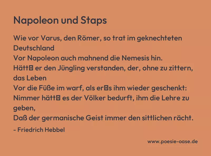 Gedicht: Napoleon und Staps von Friedrich Hebbel