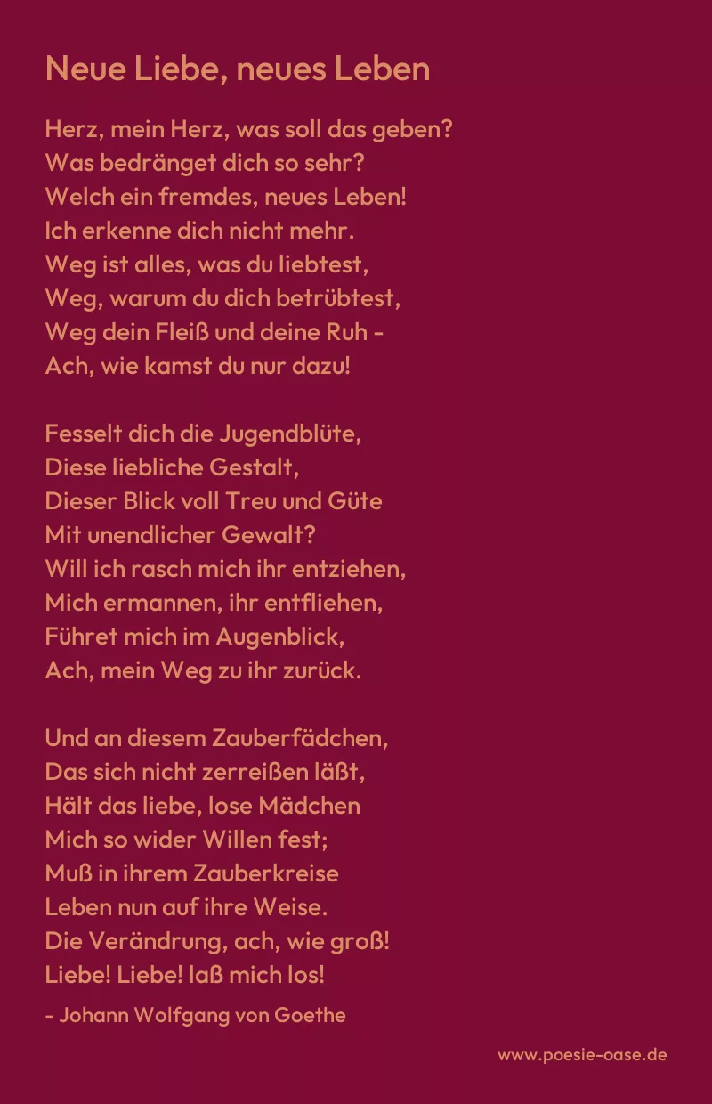 Gedicht: Neue Liebe, neues Leben von Johann Wolfgang von Goethe