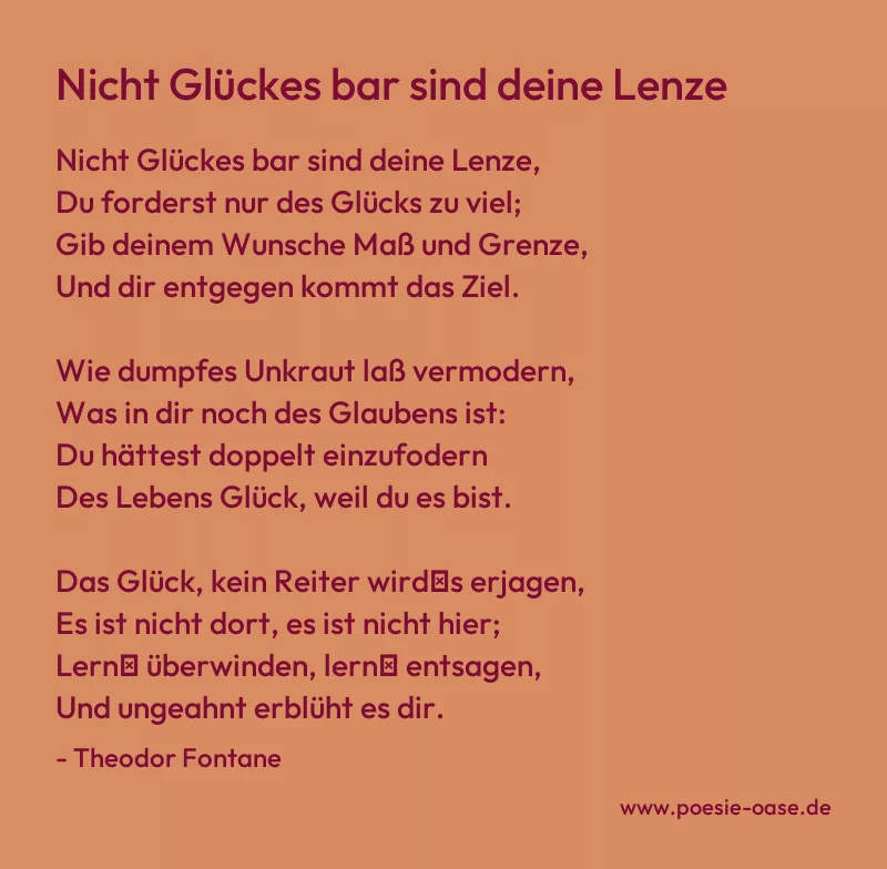 Gedicht: Nicht Glückes bar sind deine Lenze von Theodor Fontane