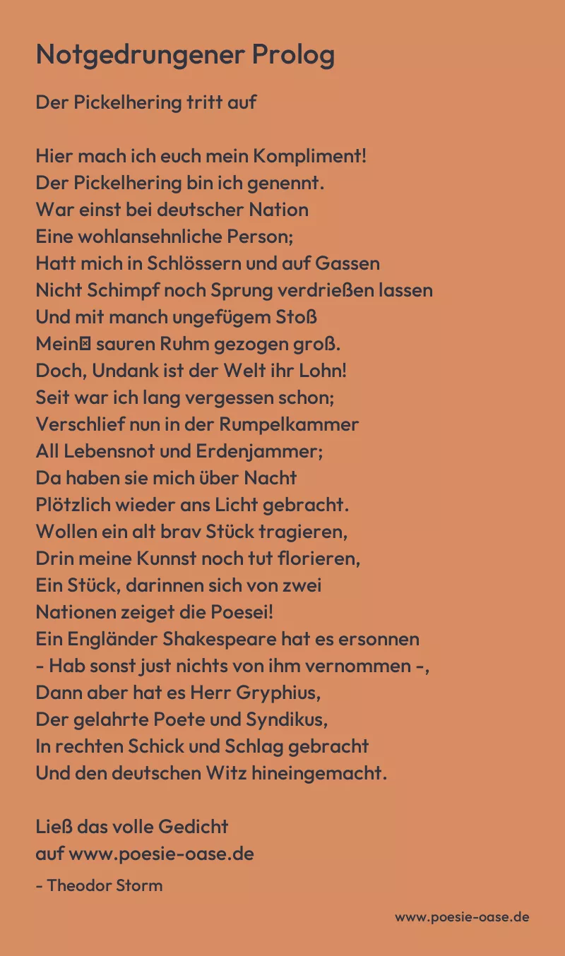 Gedicht: Notgedrungener Prolog von Theodor Storm
