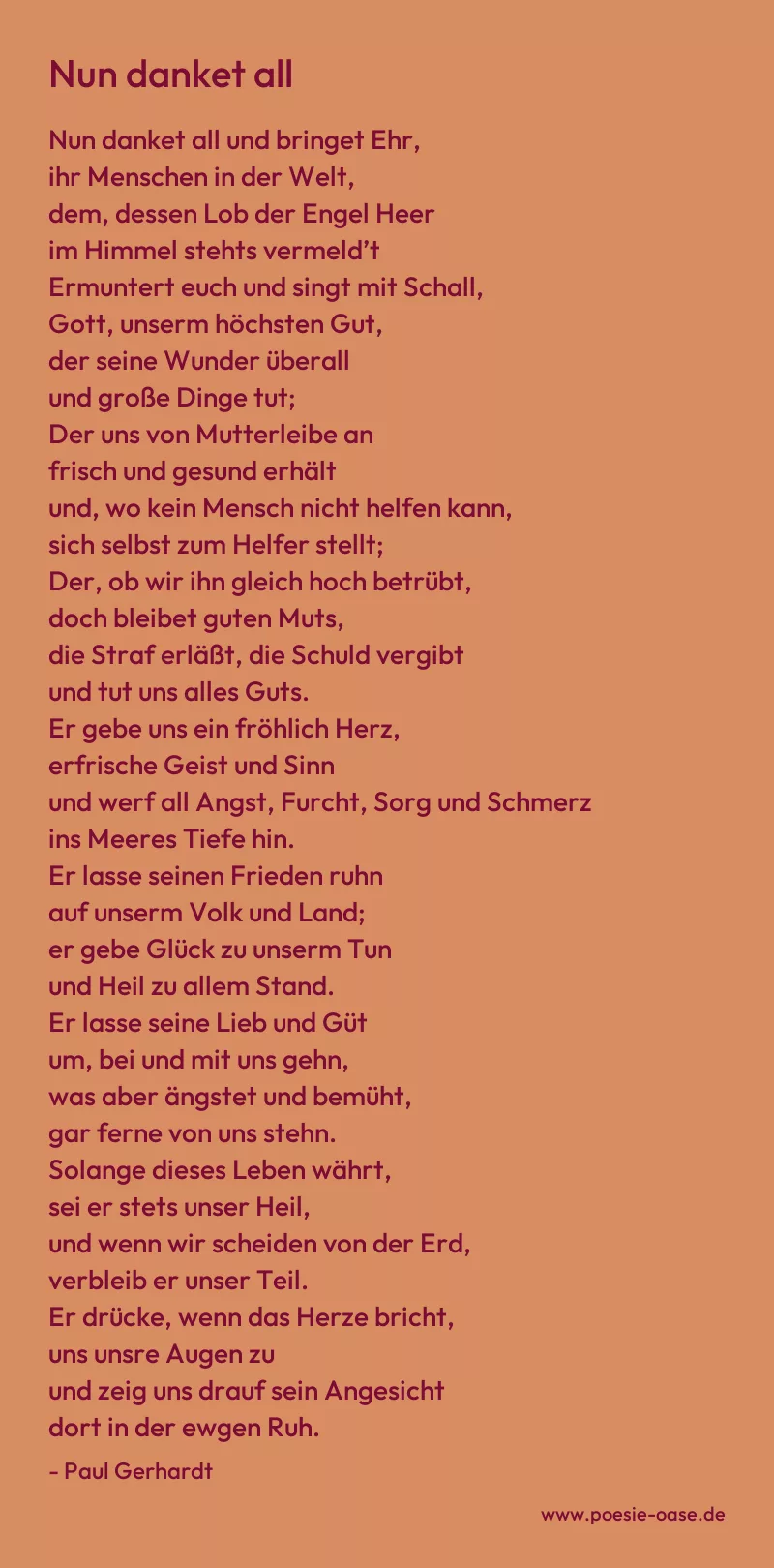 Gedicht: Nun danket all von Paul Gerhardt