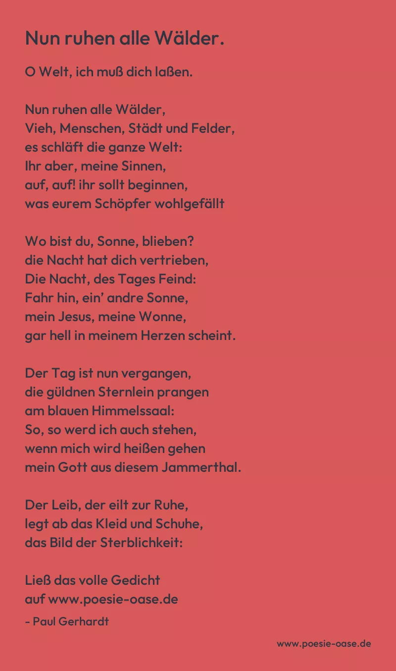 Gedicht: Nun ruhen alle Wälder. von Paul Gerhardt