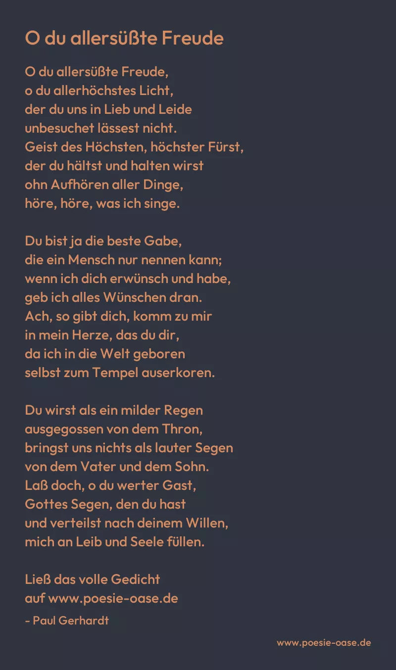 Gedicht: O du allersüßte Freude von Paul Gerhardt
