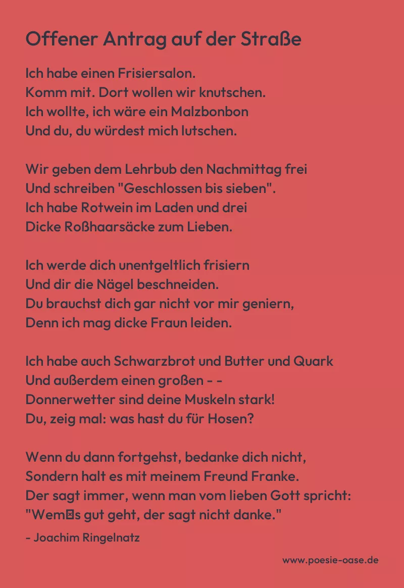 Gedicht: Offener Antrag auf der Straße von Joachim Ringelnatz