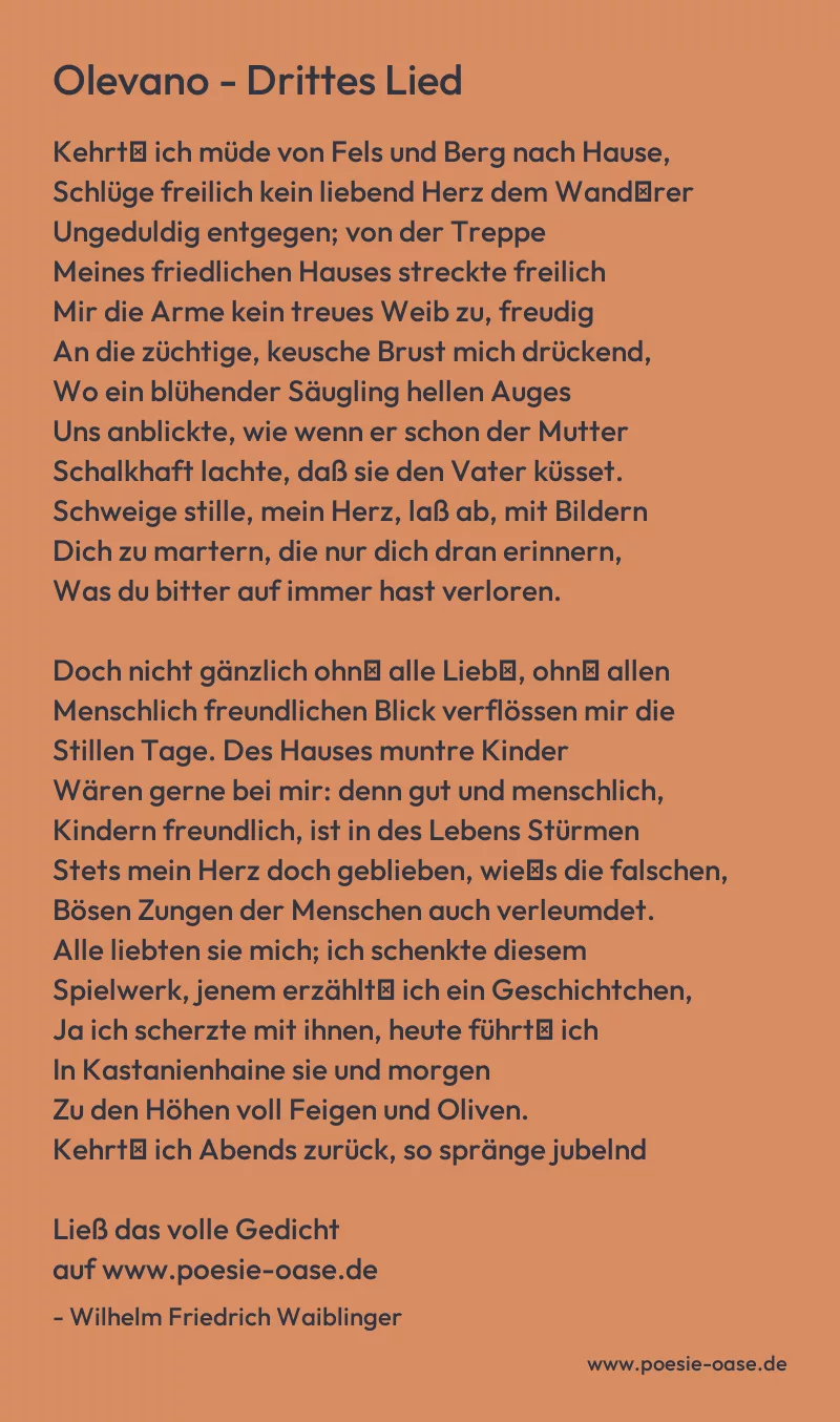 Gedicht: Olevano - Drittes Lied von Wilhelm Friedrich Waiblinger