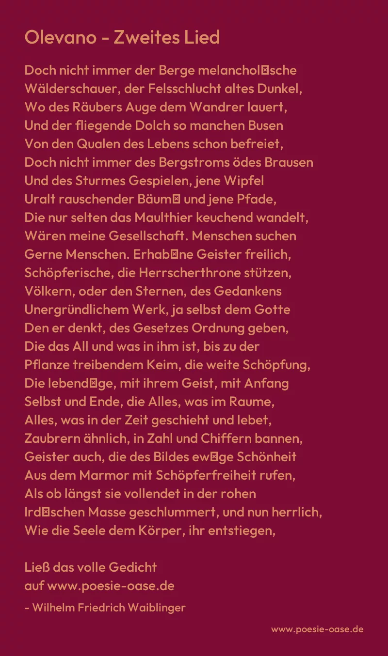 Gedicht: Olevano - Zweites Lied von Wilhelm Friedrich Waiblinger