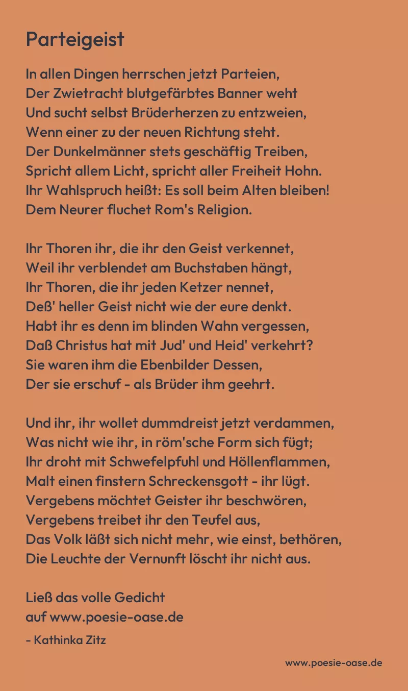 Gedicht: Parteigeist von Kathinka Zitz
