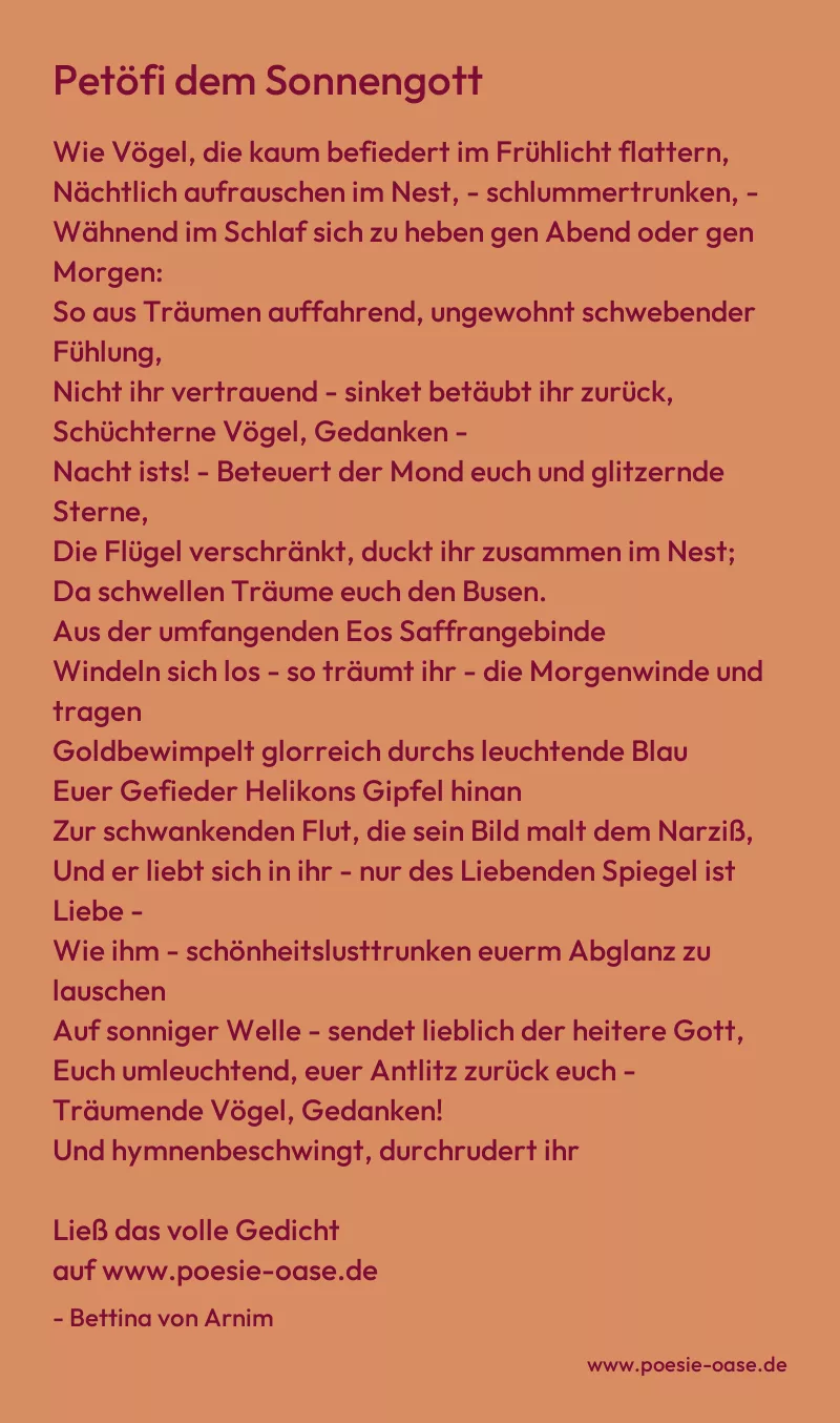 Gedicht: Petöfi dem Sonnengott von Bettina von Arnim