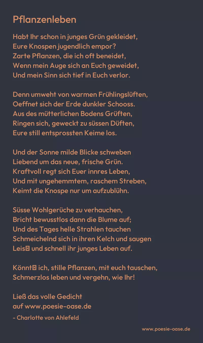 Gedicht: Pflanzenleben von Charlotte von Ahlefeld