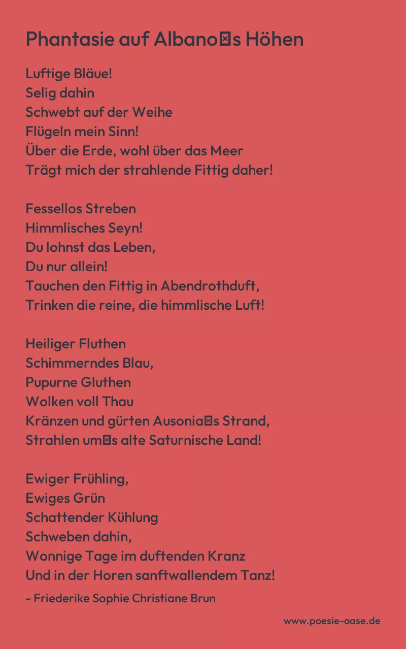 Gedicht: Phantasie auf Albano′s Höhen von Friederike Sophie Christiane Brun