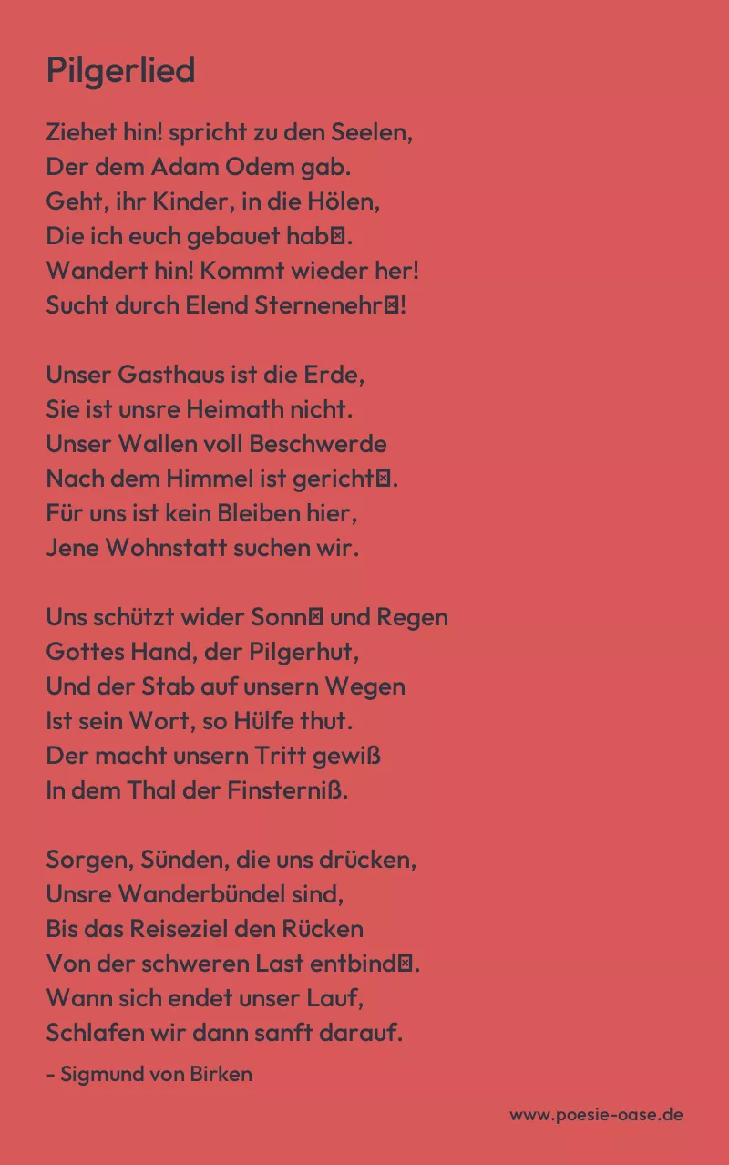 Gedicht: Pilgerlied von Sigmund von Birken