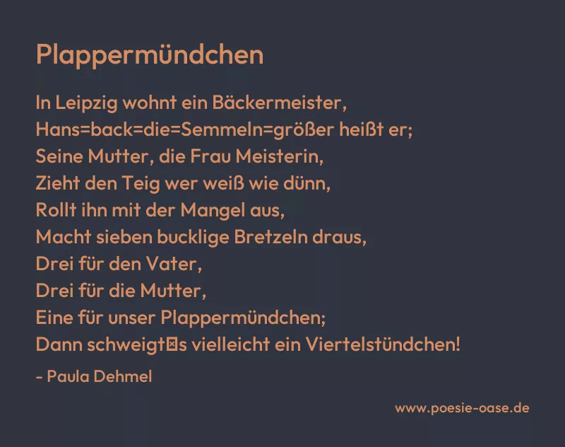 Gedicht: Plappermündchen von Paula Dehmel