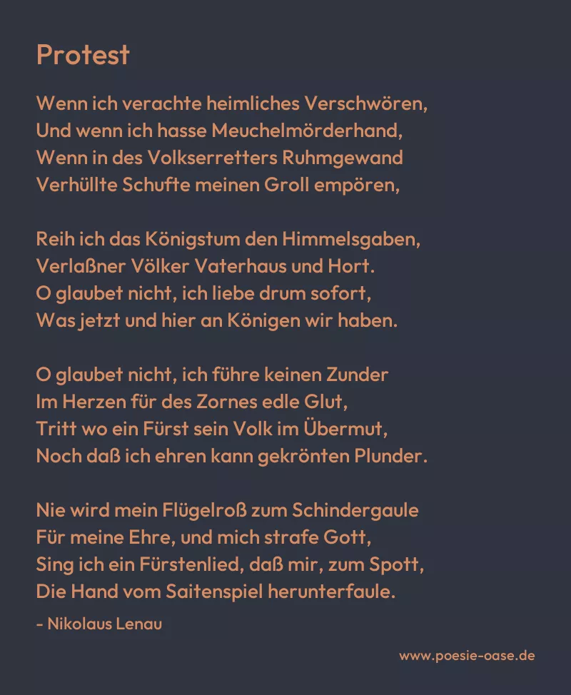 Gedicht: Protest von Nikolaus Lenau