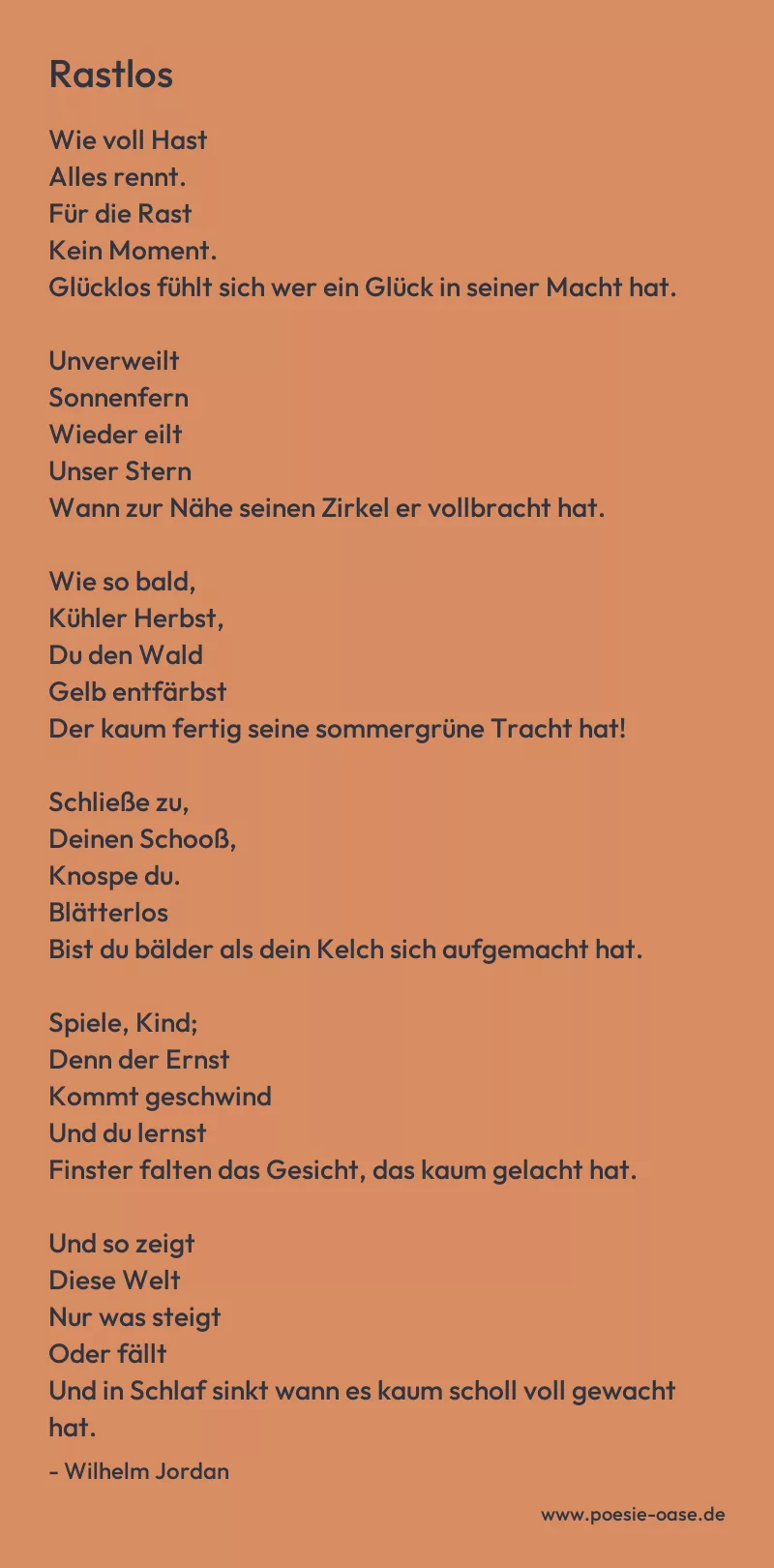Gedicht: Rastlos von Wilhelm Jordan