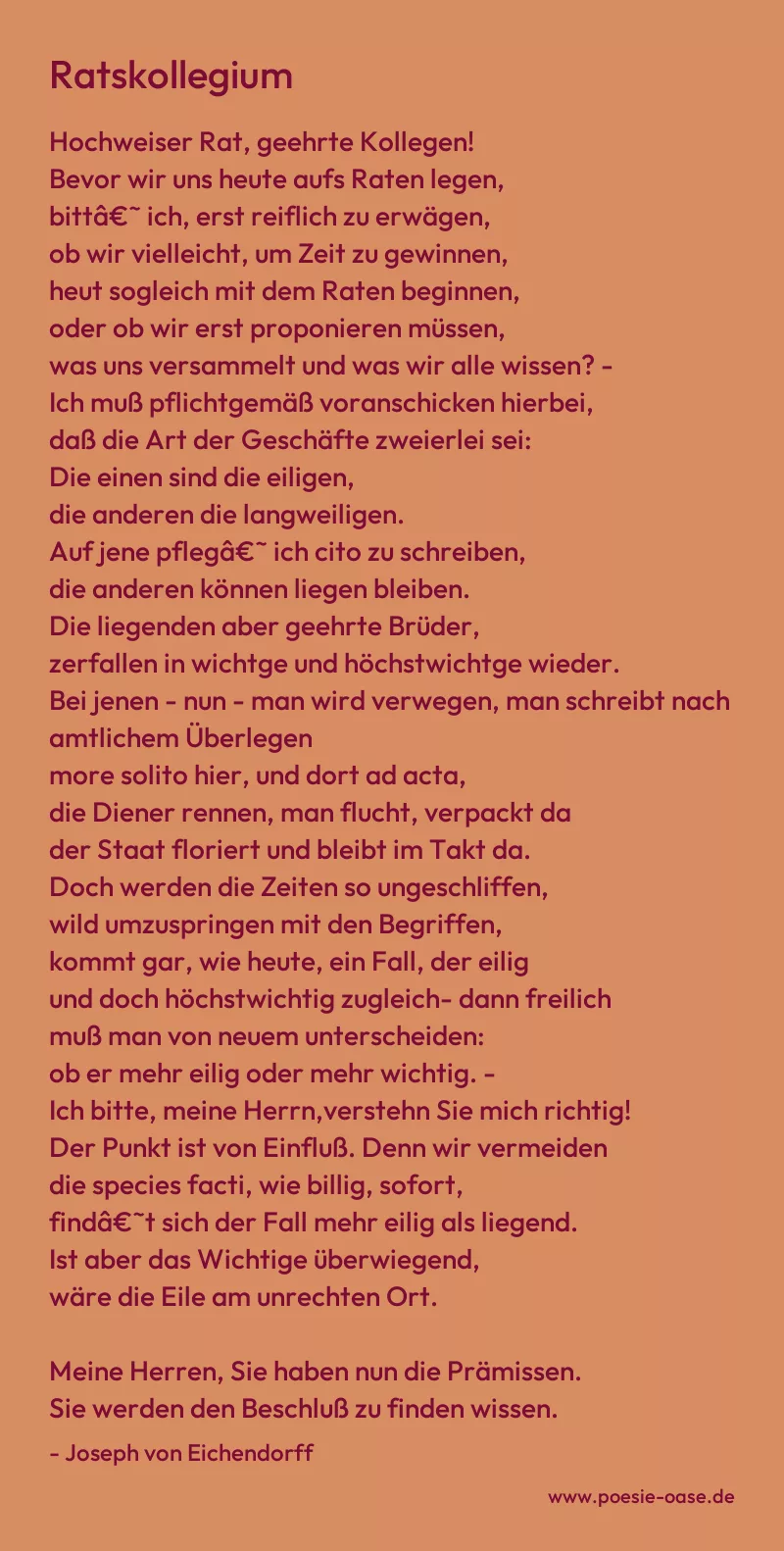 Gedicht: Ratskollegium von Joseph von Eichendorff