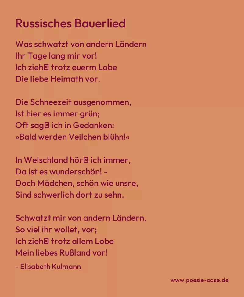 Gedicht: Russisches Bauerlied von Elisabeth Kulmann