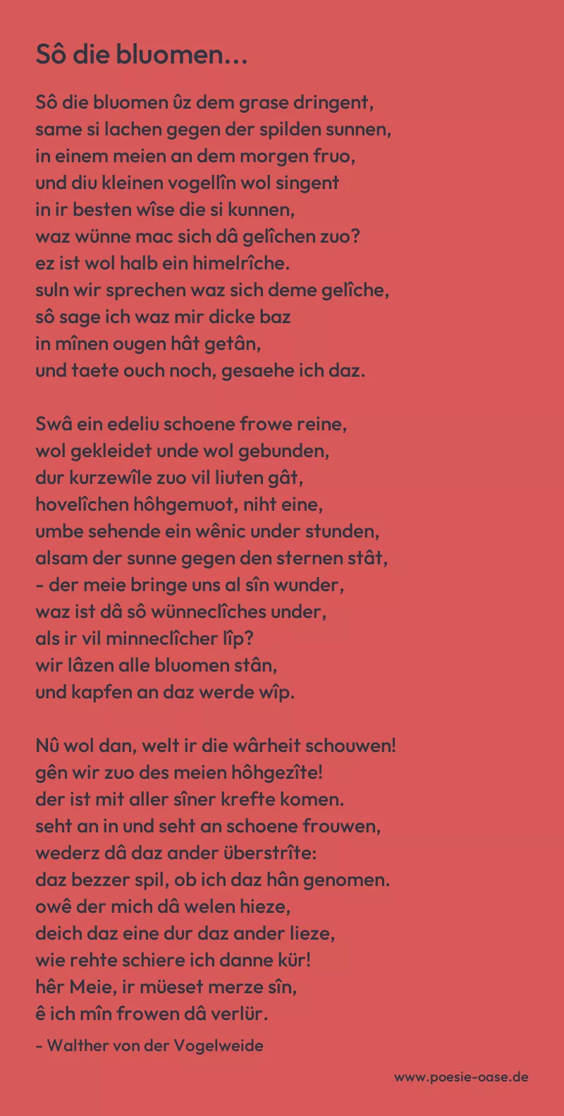 Gedicht: Sô die bluomen... von Walther von der Vogelweide