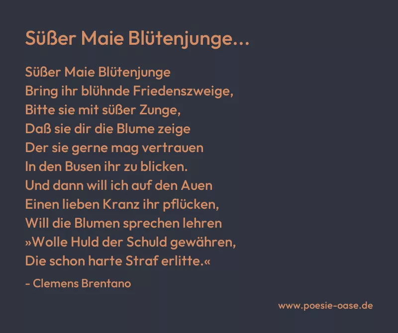 Gedicht: Süßer Maie Blütenjunge... von Clemens Brentano