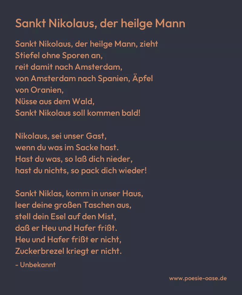 Gedicht: Sankt Nikolaus, der heilge Mann von Unbekannt