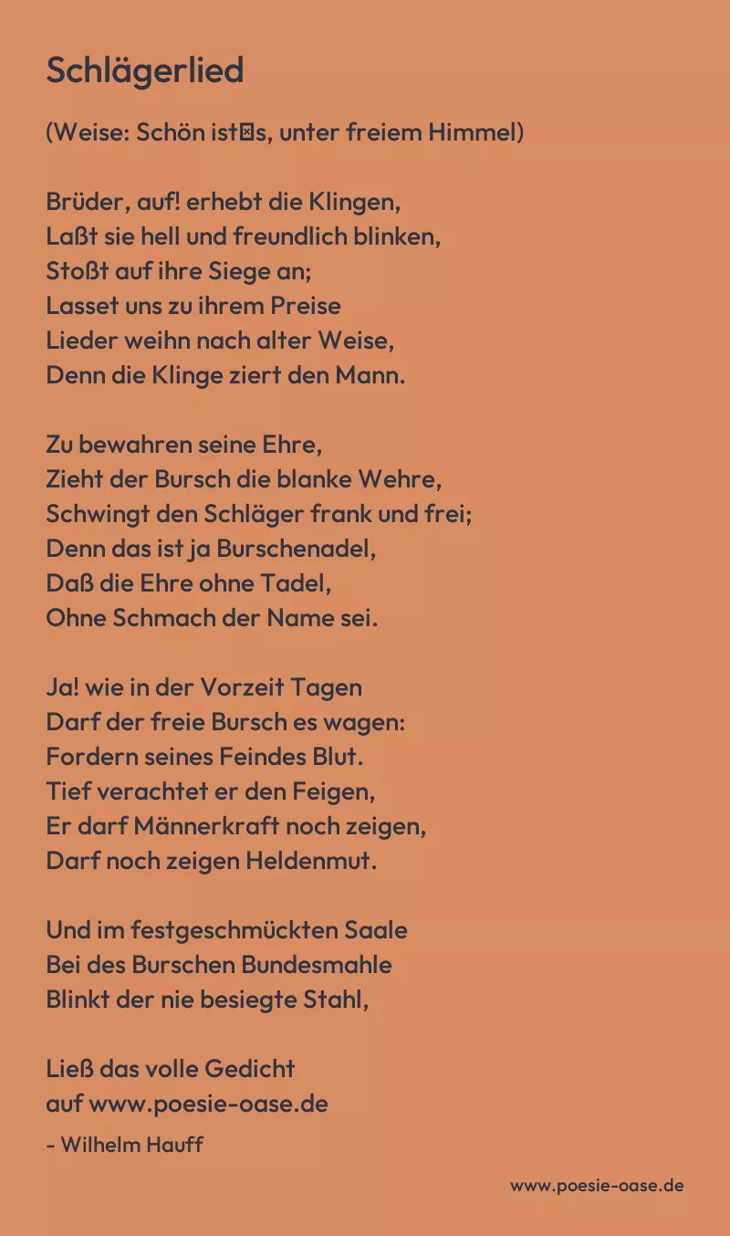 Gedicht: Schlägerlied von Wilhelm Hauff
