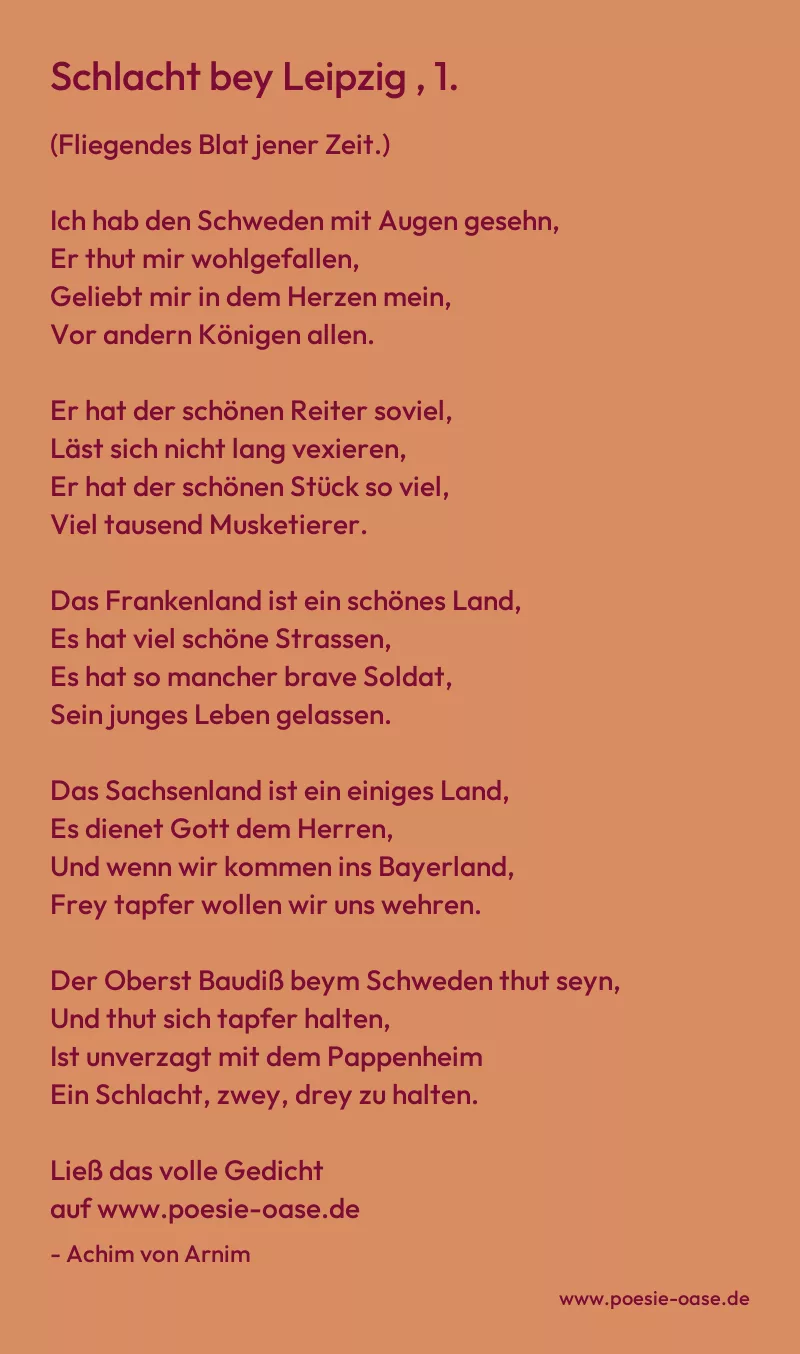 Gedicht: Schlacht bey Leipzig , 1. von Achim von Arnim