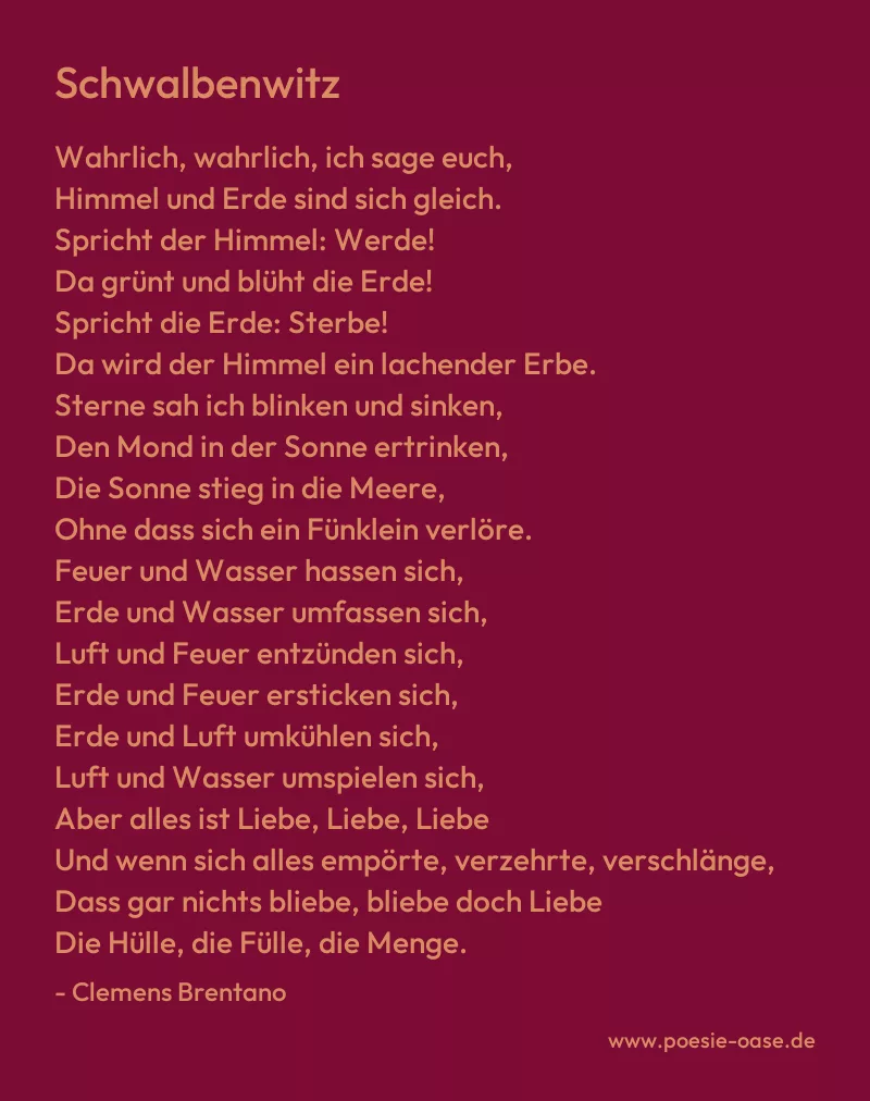 Gedicht: Schwalbenwitz von Clemens Brentano