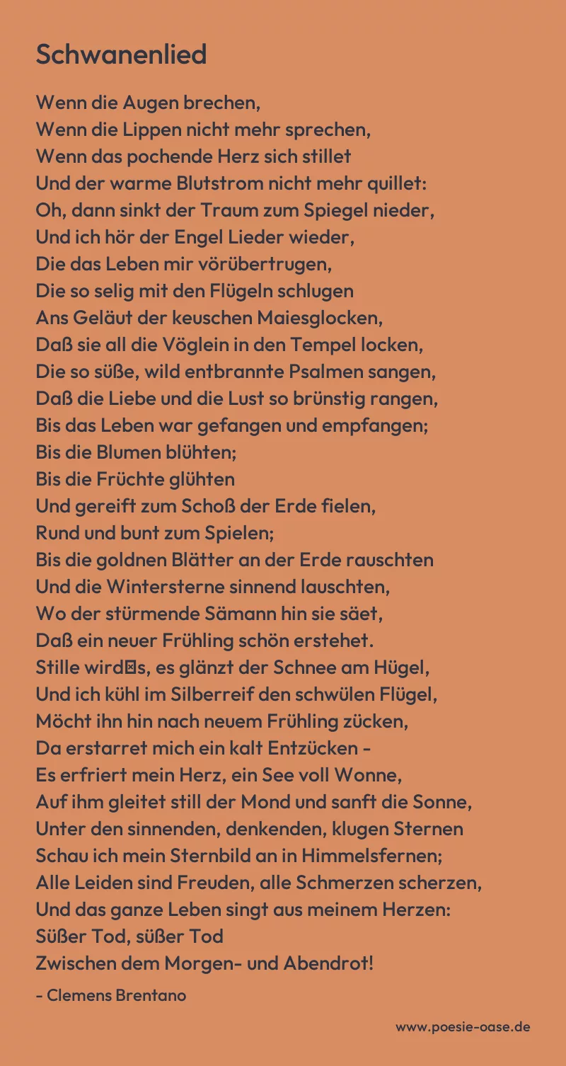 Gedicht: Schwanenlied von Clemens Brentano